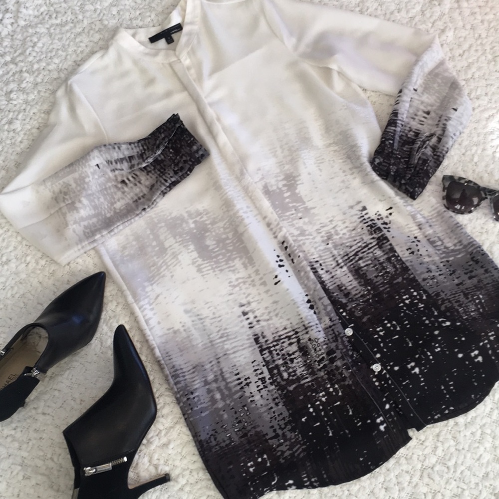 Tahari Silky Tunic Blouse with Button-Down Front